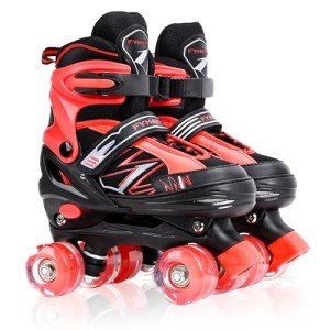 Kids Adjustable Light-Up Roller Skates - Black Red