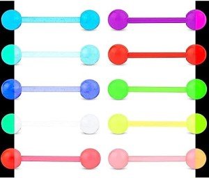10-Pack Acrylic Tongue Rings for Piercing