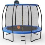 GYMAX 12FT Trampoline with Basketball Hoop & Ladder