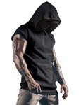 Men's Black Sleeveless Hoodie for Gym & Running