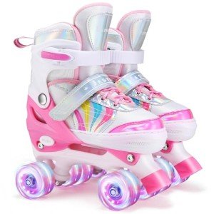 Adjustable Kids Quad Roller Skates with Light-Up Wheels