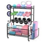 Yoga Mat & Exercise Equipment Storage Rack with Wheels