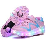 Kids LED Rechargeable High-Top Roller Skates - Pink