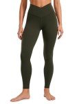 Olive Green High Waist Crossover Workout Leggings