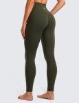 Olive Green High Waist Crossover Workout Leggings