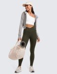 Olive Green High Waist Crossover Workout Leggings