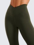 Olive Green High Waist Crossover Workout Leggings