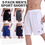 Men's Athletic Shorts with Pockets - 5 Pack