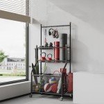 Home Gym Storage Rack with Wheels and Hooks