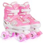 Adjustable Pink Kids Roller Skates with Light-Up Wheels