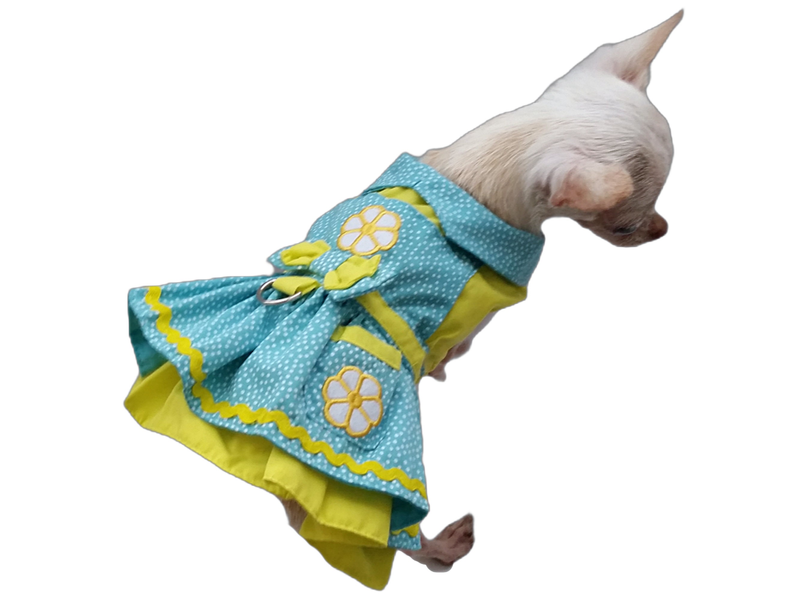 Colorful Daisy Dog Dress Set with Leash and Hat