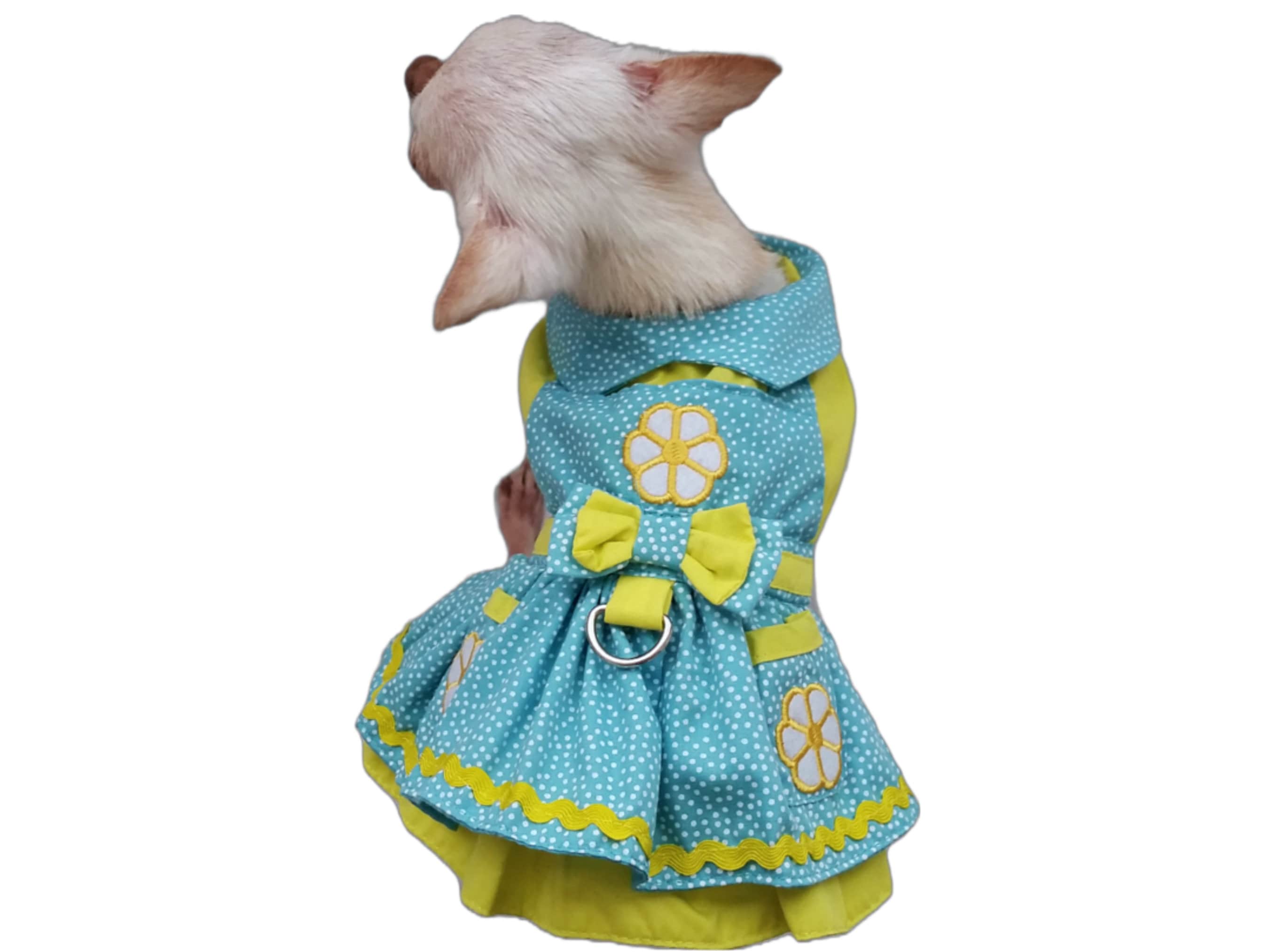 Colorful Daisy Dog Dress Set with Leash and Hat