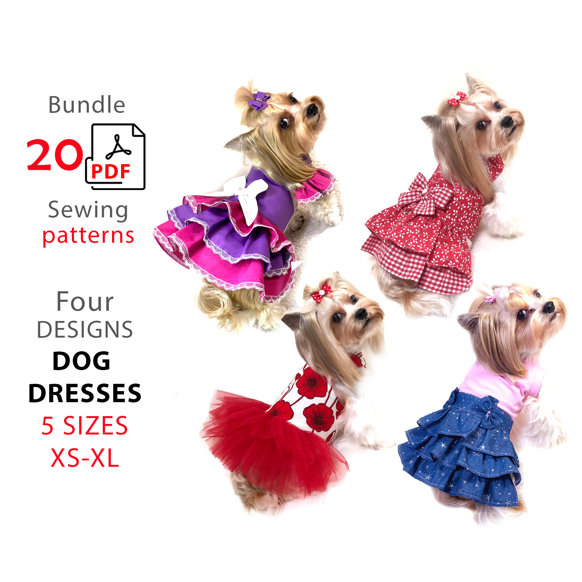 Small Dog Dresses PDF Patterns - 5 Sizes