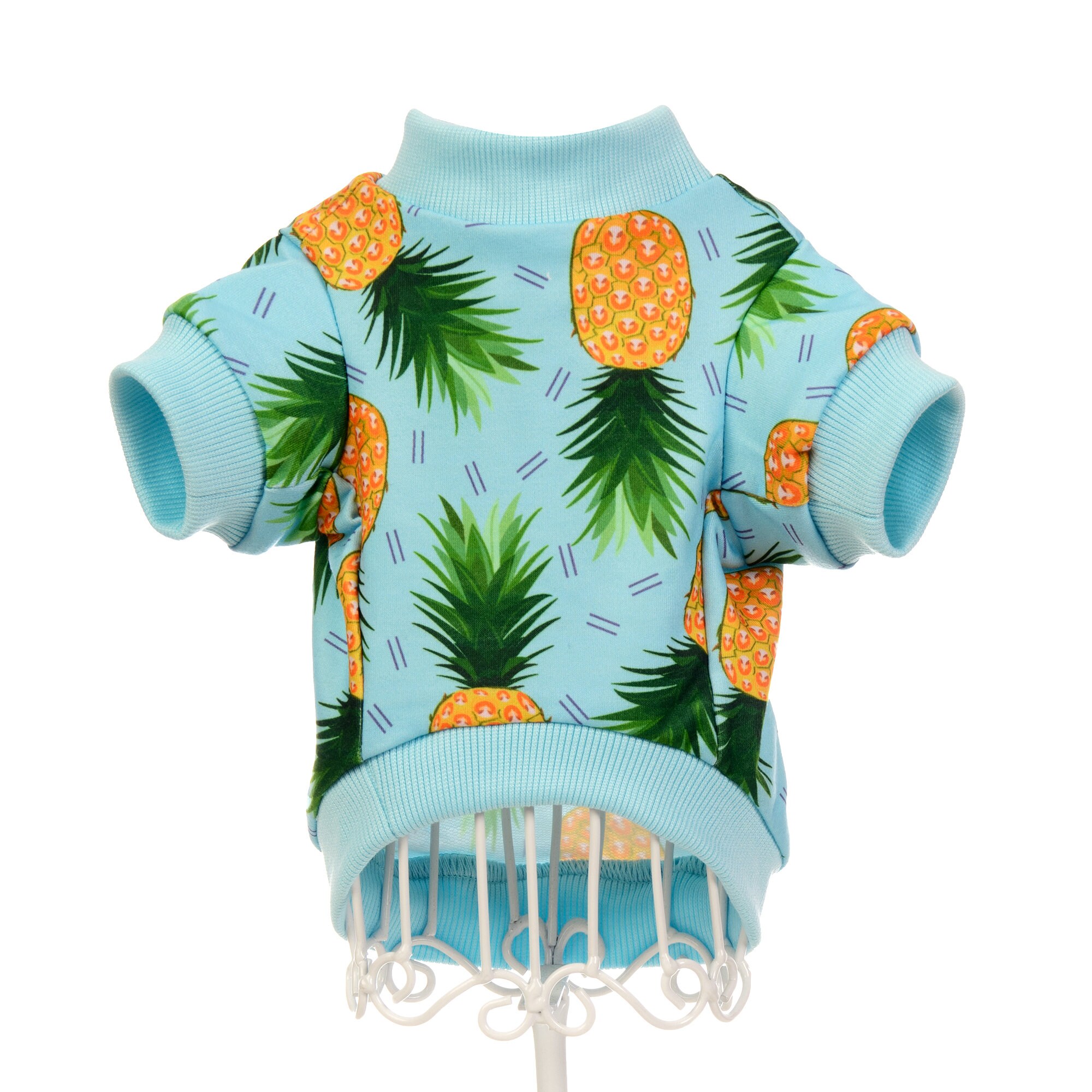 Pine-Appaw-Licious Dog Sweater: Pineapple Pattern Blue Jumper