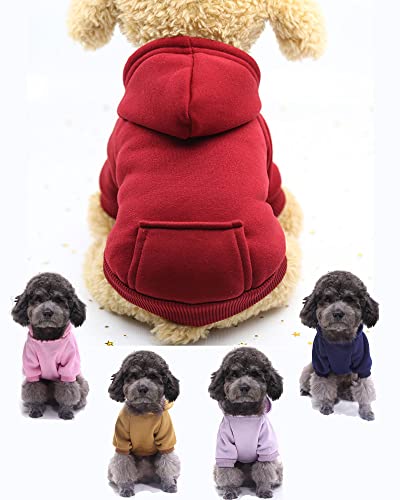 Warm Winter Dog Hoodie for Small Dogs (Red, L)