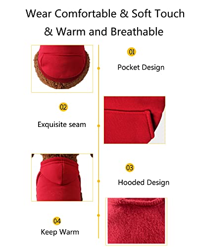 Warm Winter Dog Hoodie for Small Dogs (Red, L)