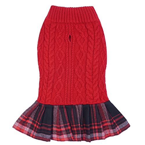 Plaid Turtleneck Dog Sweater Dress - Leash Hole