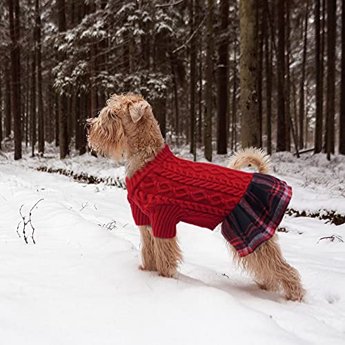 Plaid Turtleneck Dog Sweater Dress - Leash Hole