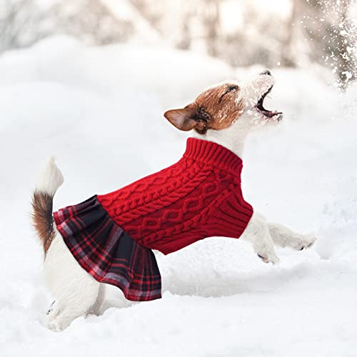 Plaid Turtleneck Dog Sweater Dress - Leash Hole