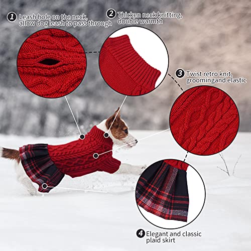 Plaid Turtleneck Dog Sweater Dress - Leash Hole