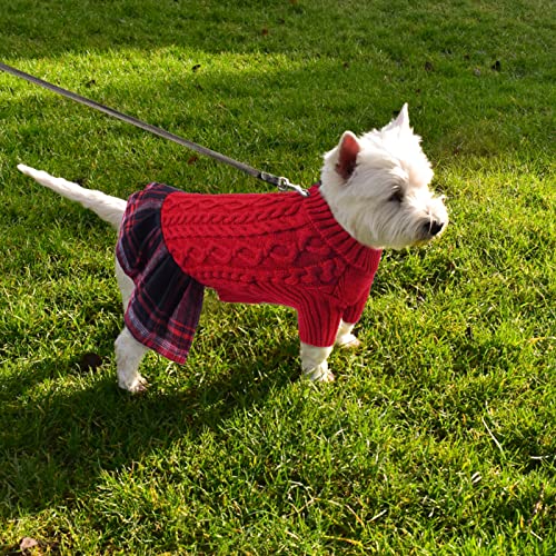 Plaid Turtleneck Dog Sweater Dress - Leash Hole