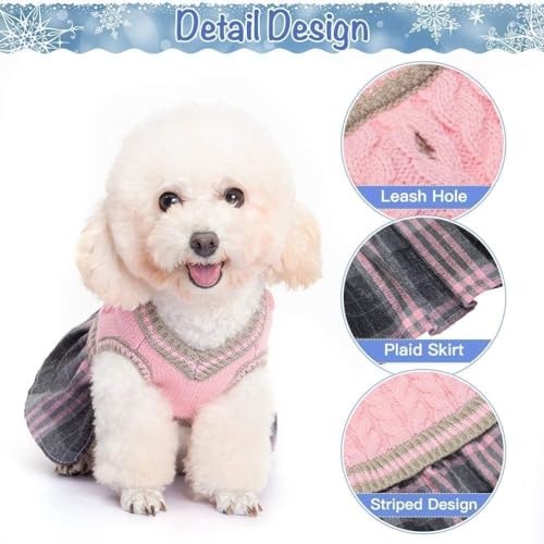 Plaid Dog Sweater Dress with Leash Hole - Medium