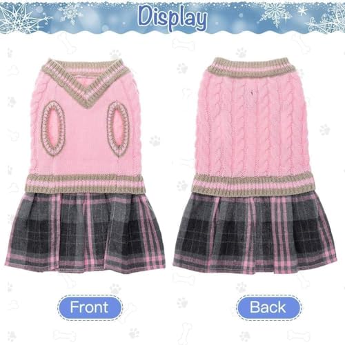 Plaid Dog Sweater Dress with Leash Hole - Medium