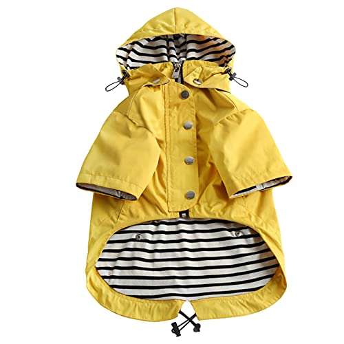 Stylish Yellow Dog Raincoat, Adjustable Drawstring, Reflective Buttons