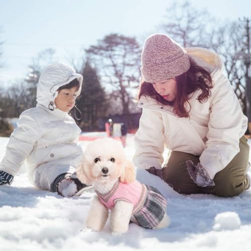 Plaid Dog Sweater Dress with Leash Hole - Medium