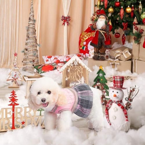 Plaid Dog Sweater Dress with Leash Hole - Medium