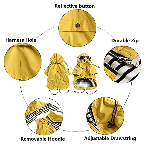 Stylish Yellow Dog Raincoat, Adjustable Drawstring, Reflective Buttons