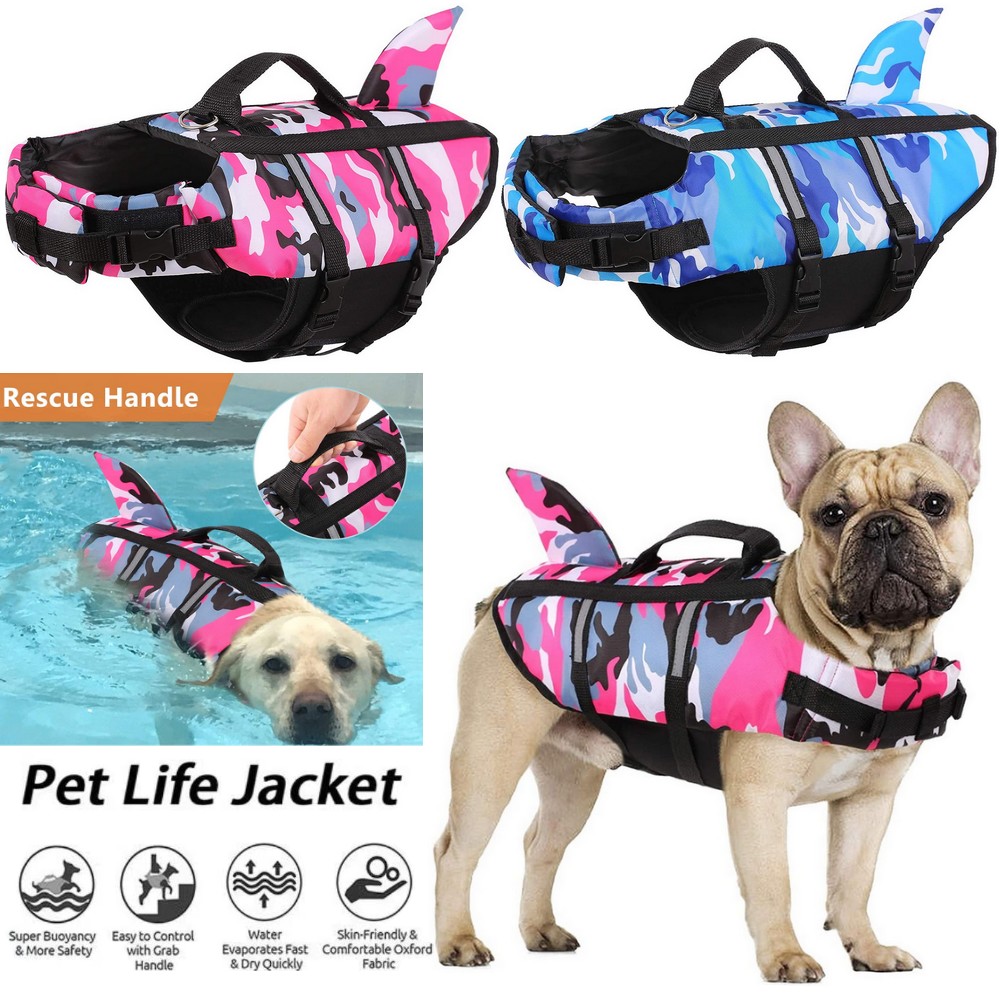 Dog Life Jacket Vest Collar Harness Swimwear Shark