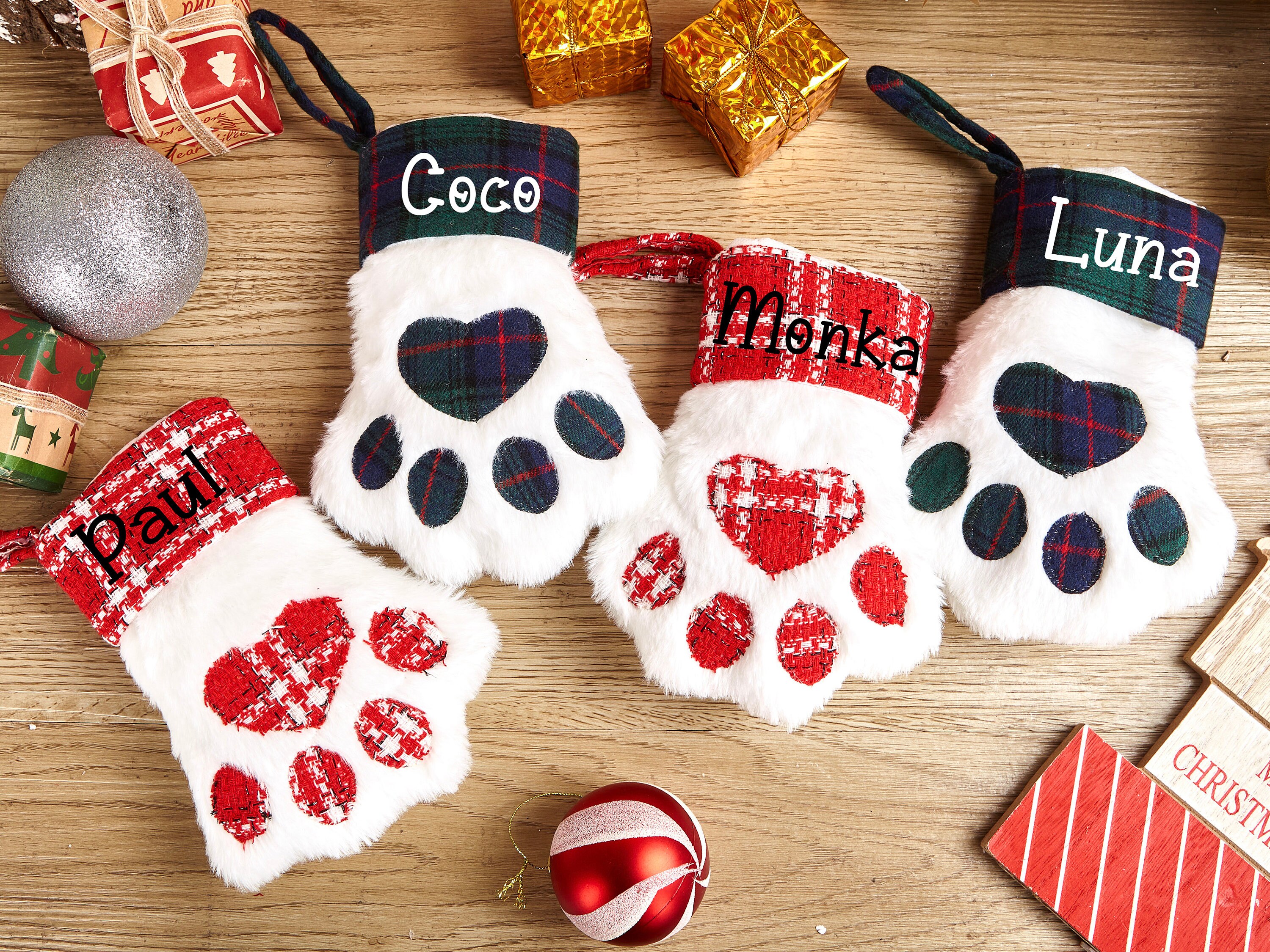 Personalized Mini Dog Christmas Stockings, Buffalo Plaid Cat