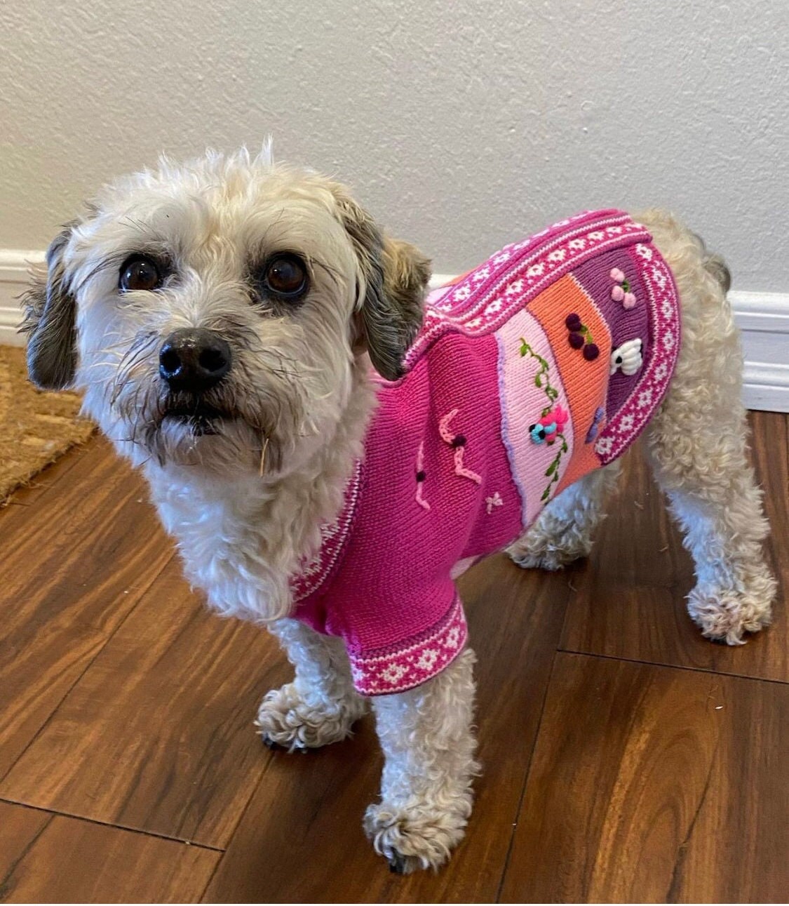 DARK PINK Zip Up Dog Sweater, Handmade in Peru