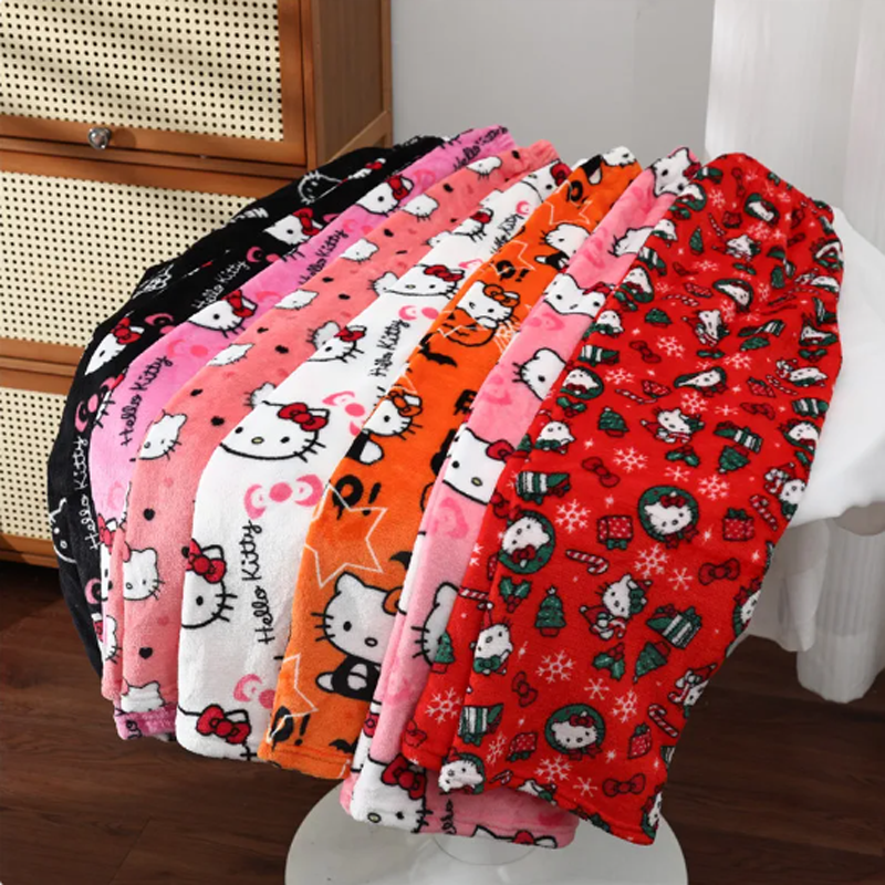 Sanrio Hello Kitty Flannel Pajamas Anime Pants Casual