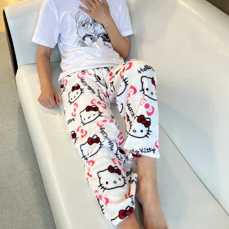 Sanrio Hello Kitty Flannel Pajamas Anime Pants Casual