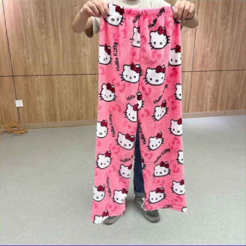 Sanrio Hello Kitty Flannel Pajamas Anime Pants Casual
