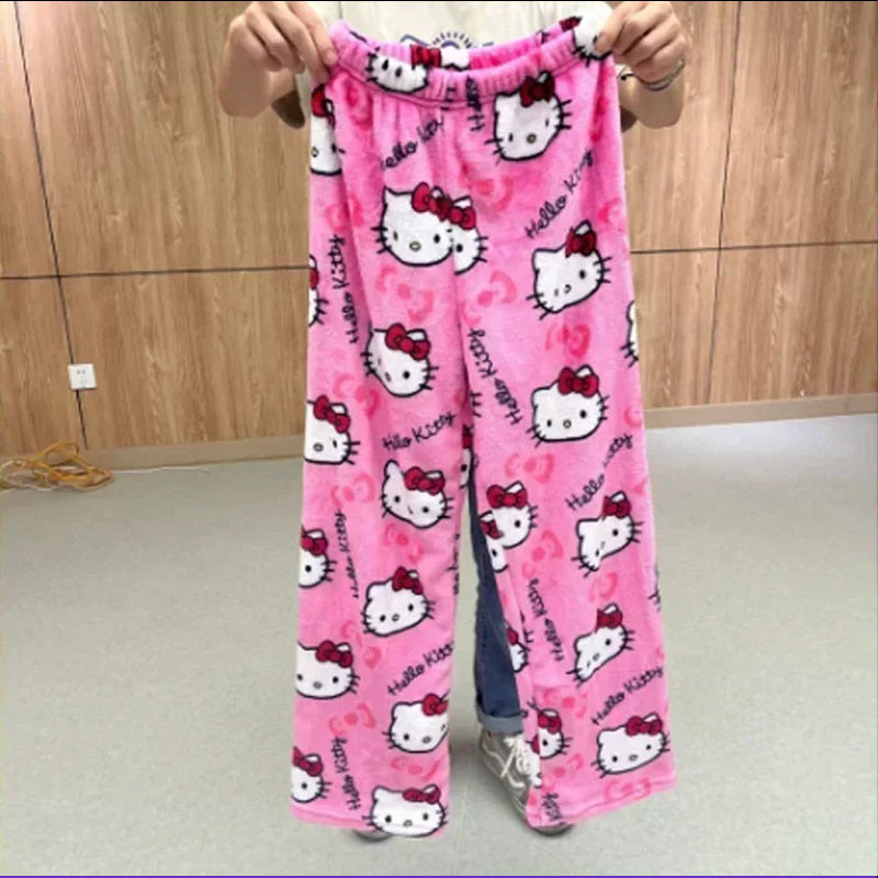 Sanrio Hello Kitty Flannel Pajamas Anime Pants Casual