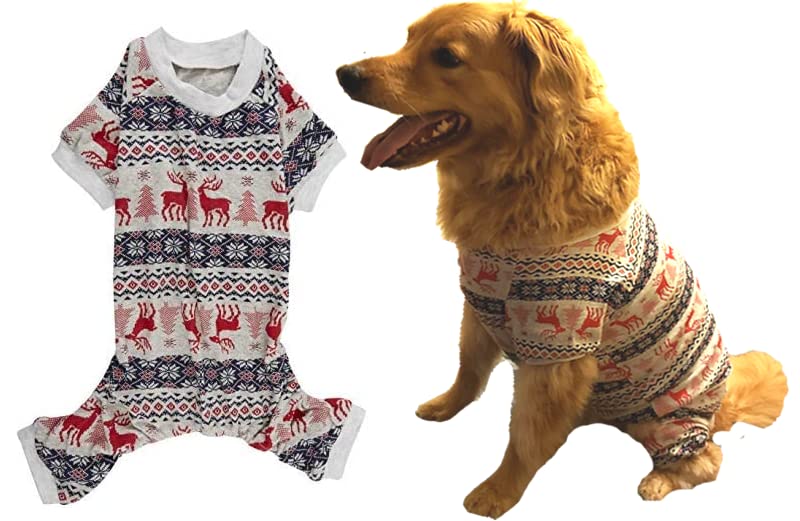 Dog Pajamas Xmas Cotton Grey Red 16" Medium