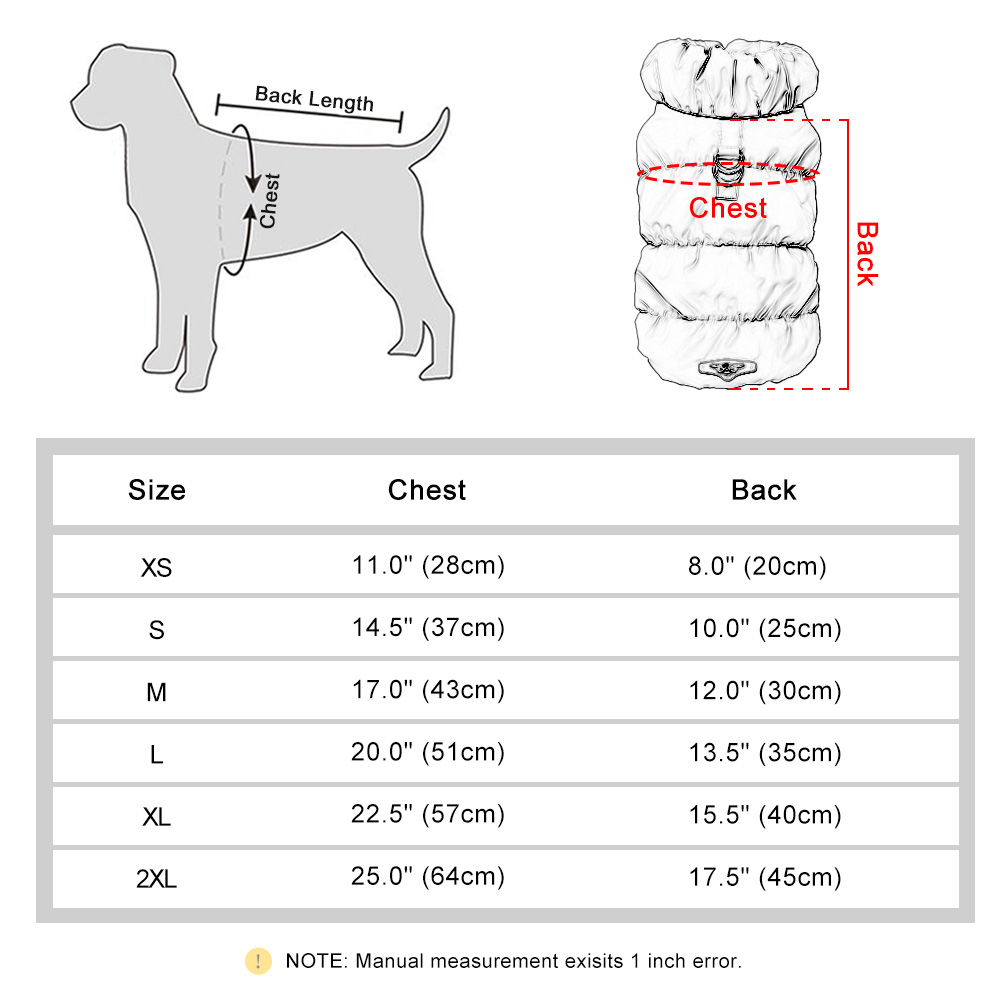 Winter Padded Dog Coat for Small/Medium Breeds