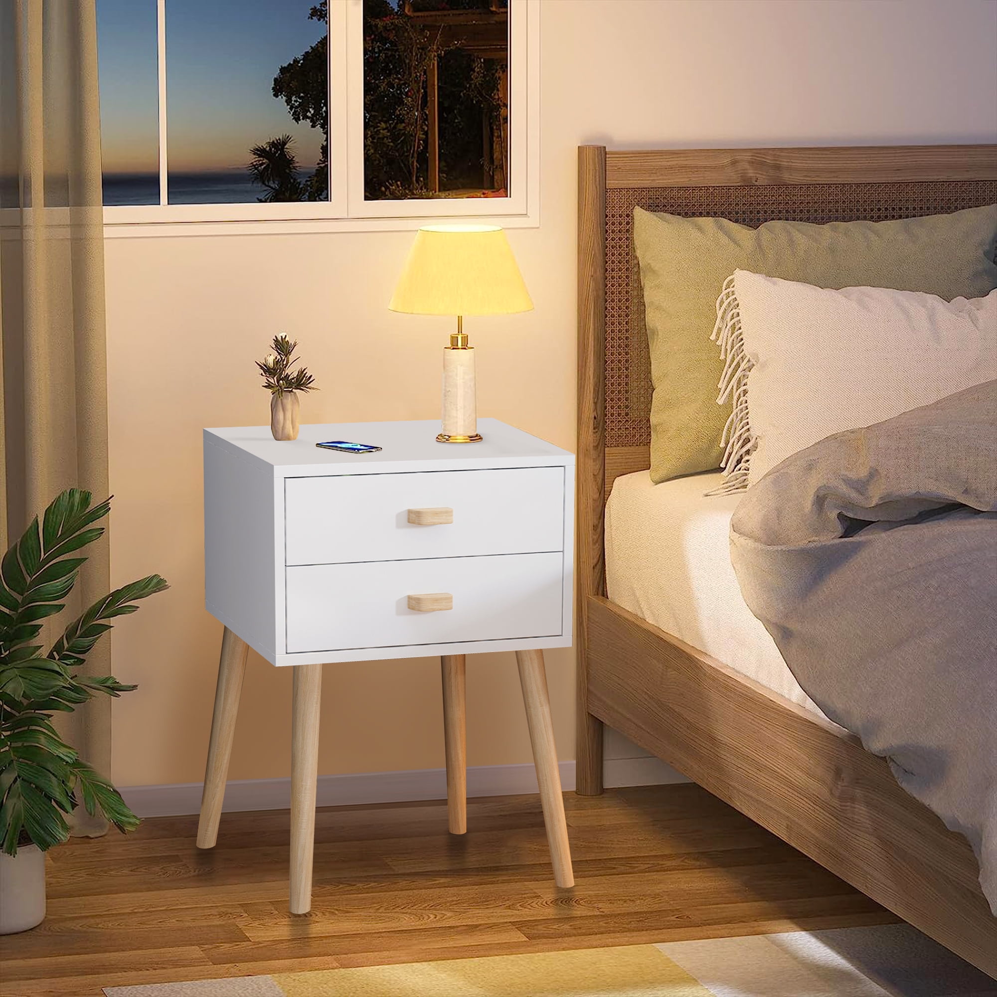 Modern White Bedside Table Set with Drawers
