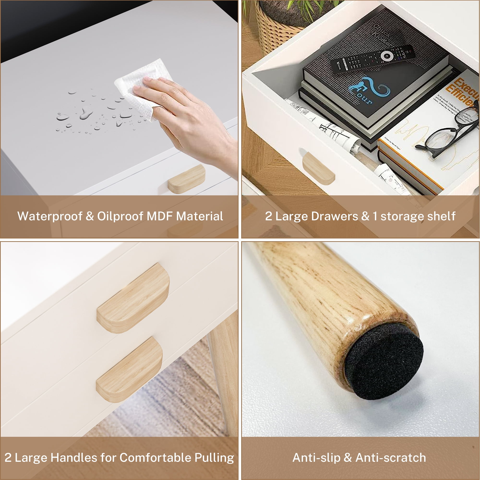 Modern White Bedside Table Set with Drawers