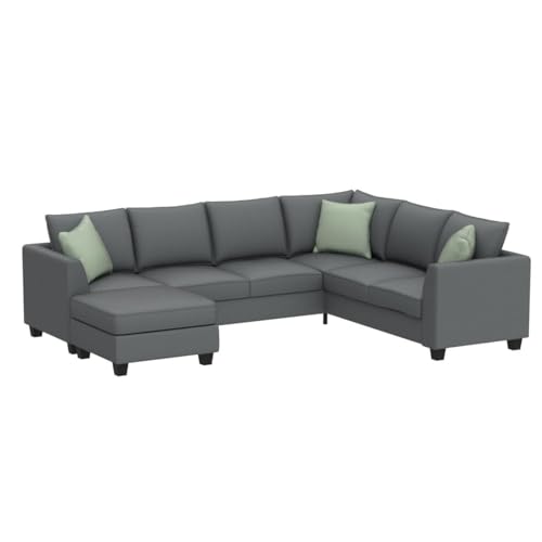 LZ L-Shape Sectional Sofa with Ottoman and Pillows