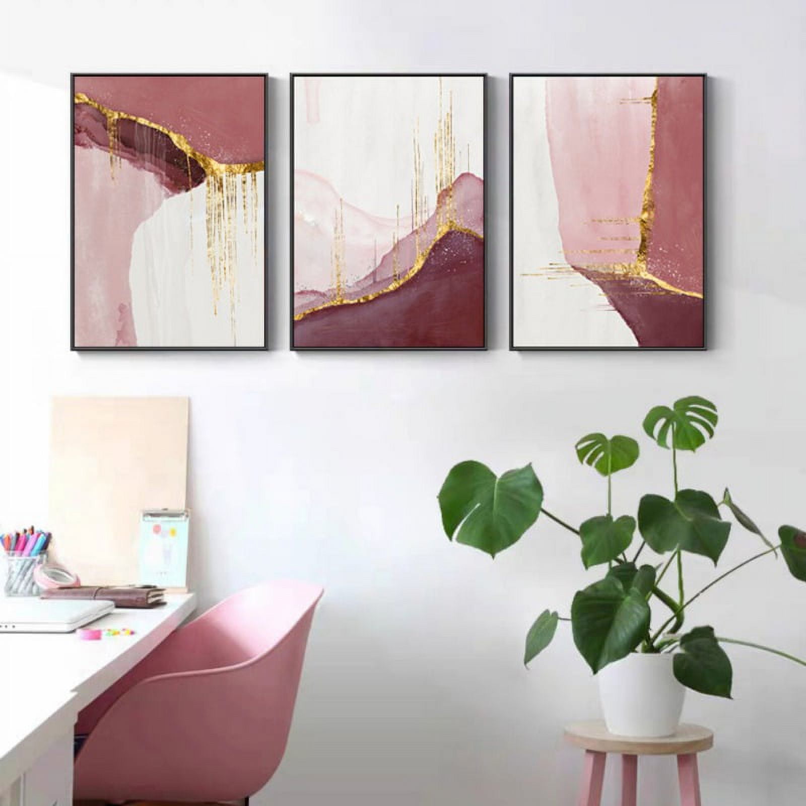 Modern Pink & Gold Wall Art Trio