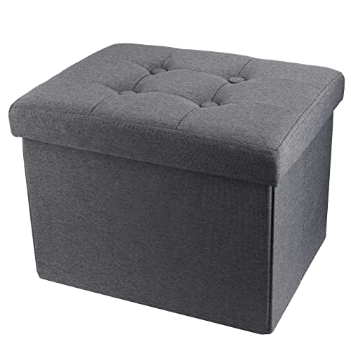 Grey Linen Ottoman Cube with Folding Top