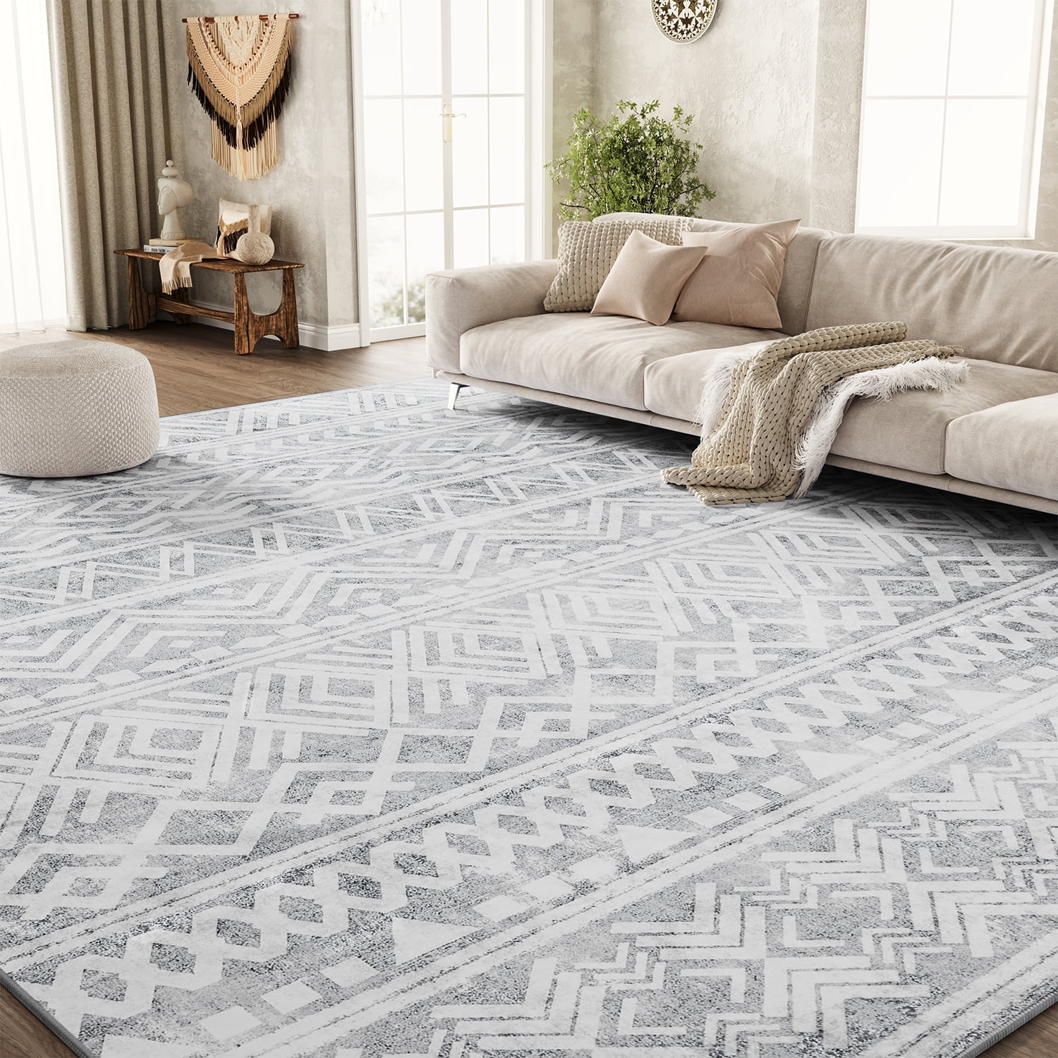 MontVoo Boho Area Rug 8'x10' Gray Geometric
