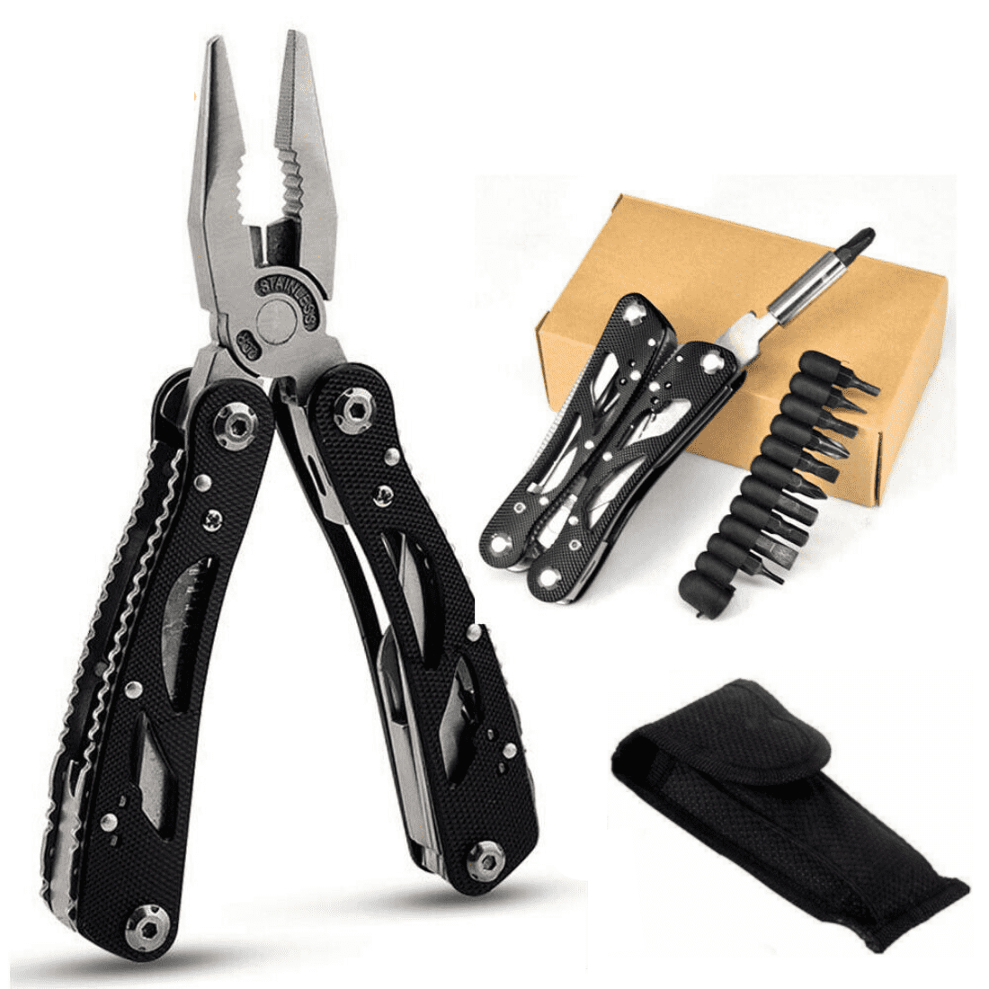 Black Stainless Steel Pocket Multi-Tool Kit