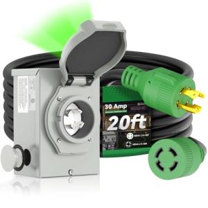 30FT 30 Amp Generator Cord and Inlet Box Combo