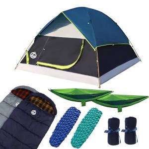 9-Piece Camping Tent Kit with Hammocks and Blankets