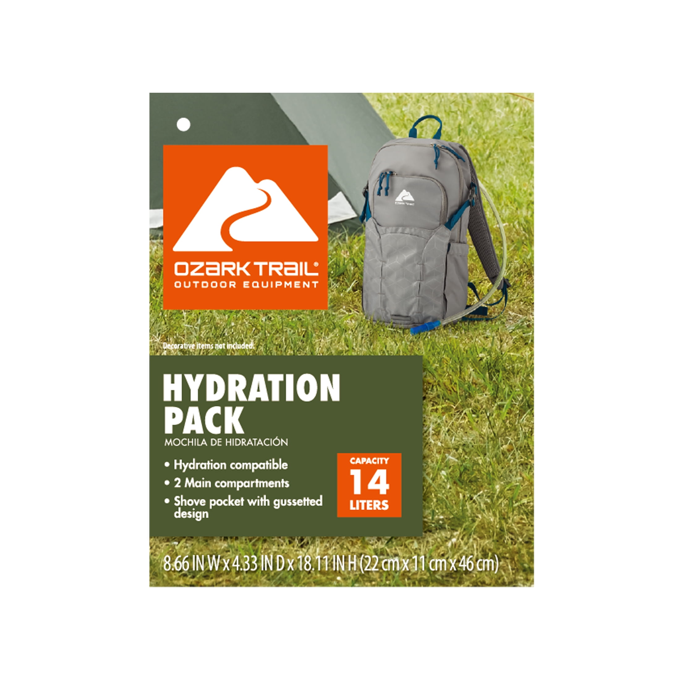 Ozark Trail 14 Liter Medium Hydration Hiking Backpack, Grey